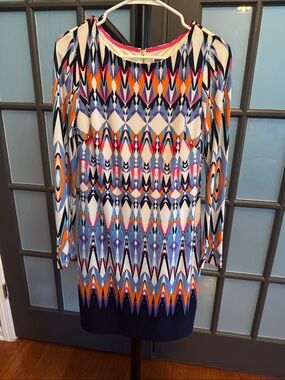 Vince Camuto Multi-Color Geometric Long Sleeve Shift Dress